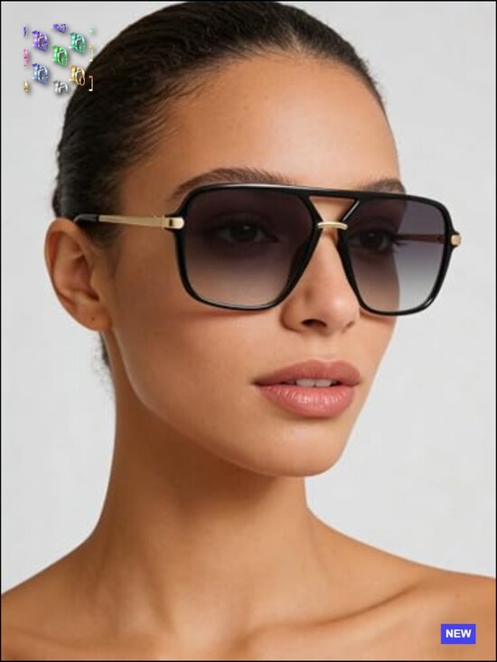 Retro Square Aviator Sunglasses Tinted Lens Trendy Unisex No Nose Piece main image 4